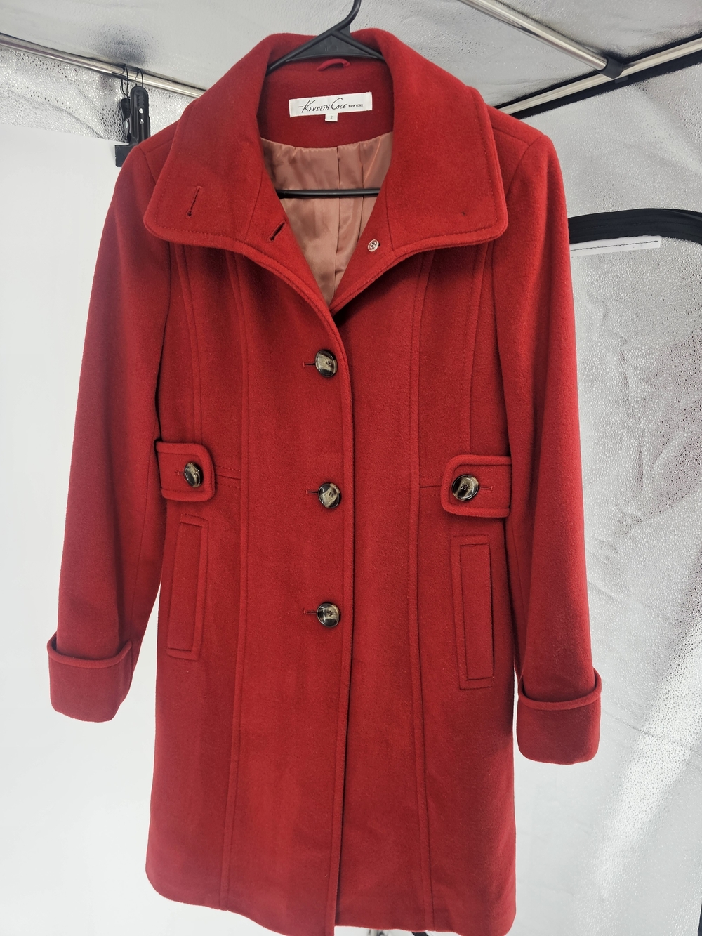 Kenneth Cole Red Wool Blend Single-Breasted Coat